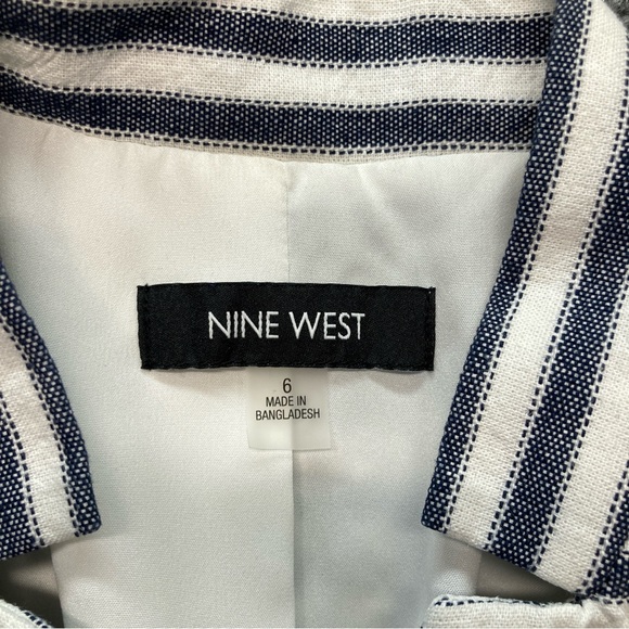 Nine West Jacket Women's 6 Blue Striped Linen Blend Blazer Lined Coastal Ladies - Picture 5 of 10